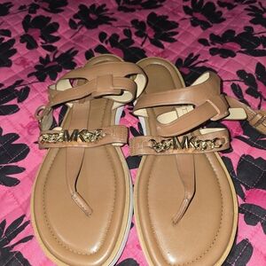 Michael Kors Brown Sandals with Gold Accents